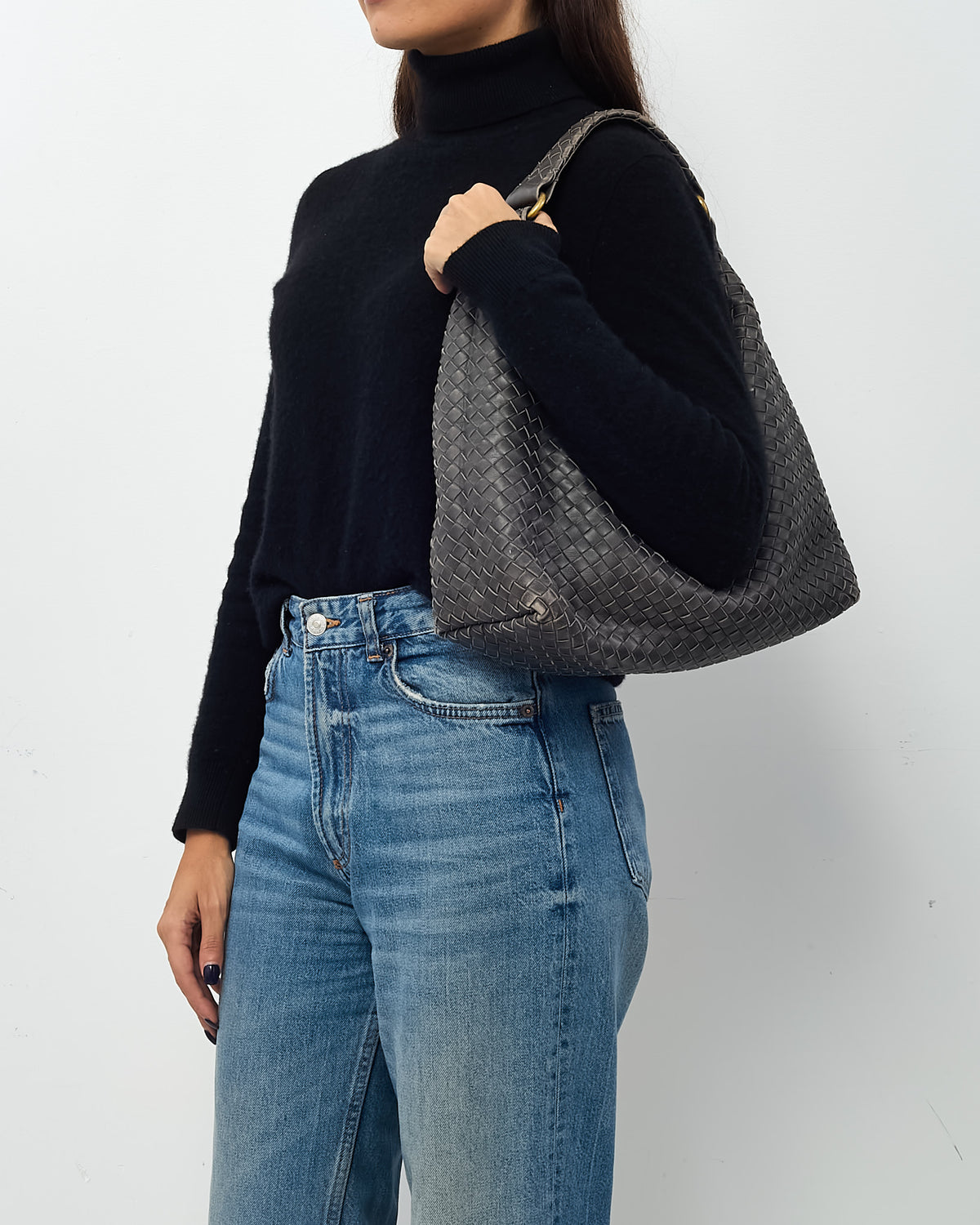 Bottega Veneta Grey Intrecciato Leather Hobo Shoulder Bag