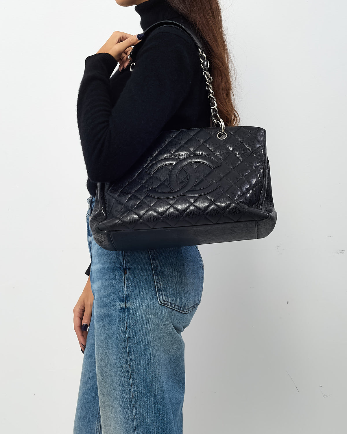 Chanel Black Caviar Leather GST Shoulder Bag SHW