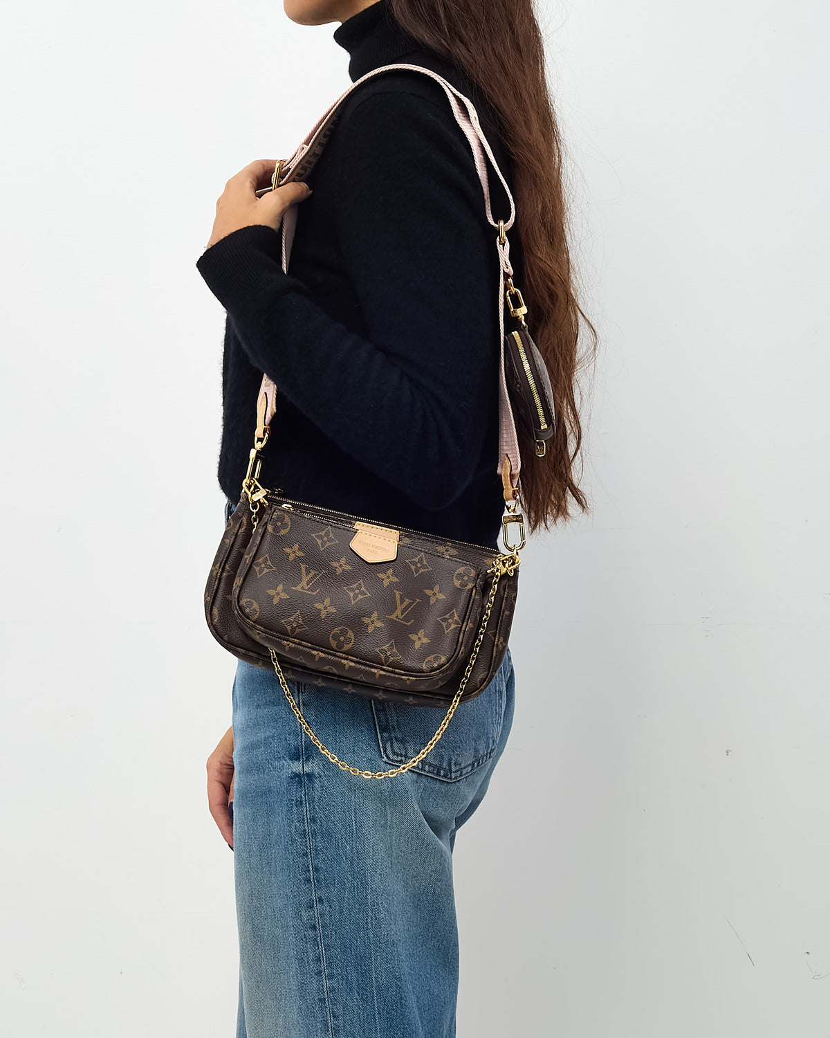 Louis Vuitton Monogram Coated Canvas Pink Multi Pochette Accessoires Crossbody Bag