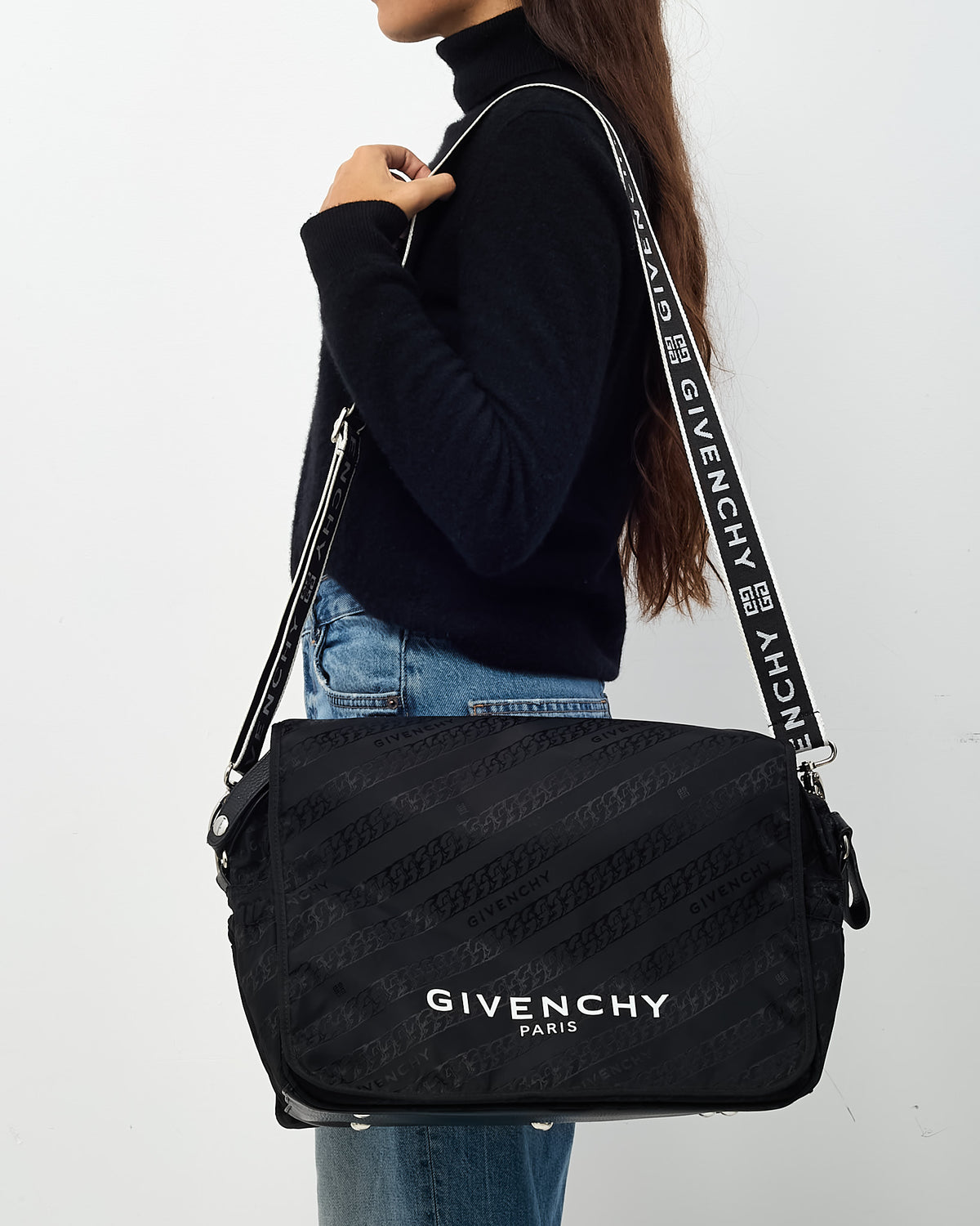 Givenchy Black & White Nylon Logo Diaper Bag