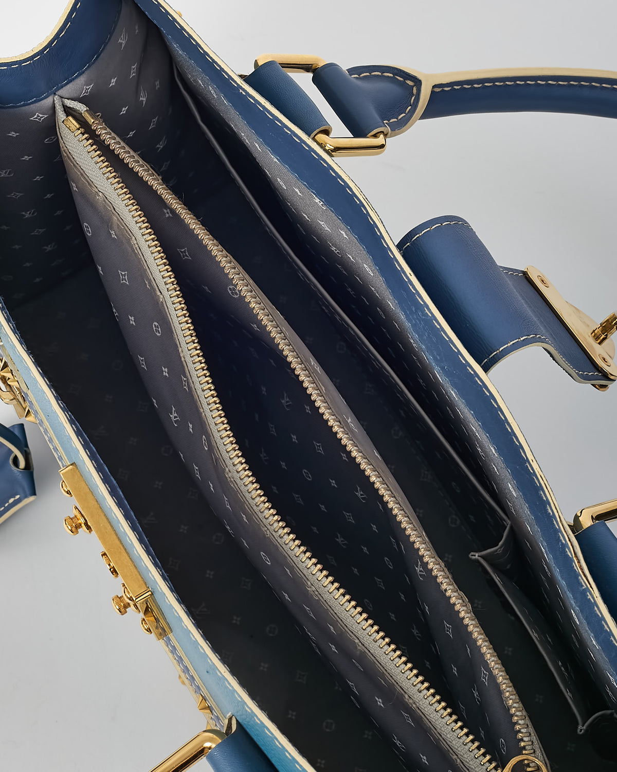 Louis Vuitton Blue Suhali Leather Le Fabuleux Top Handle Bag
