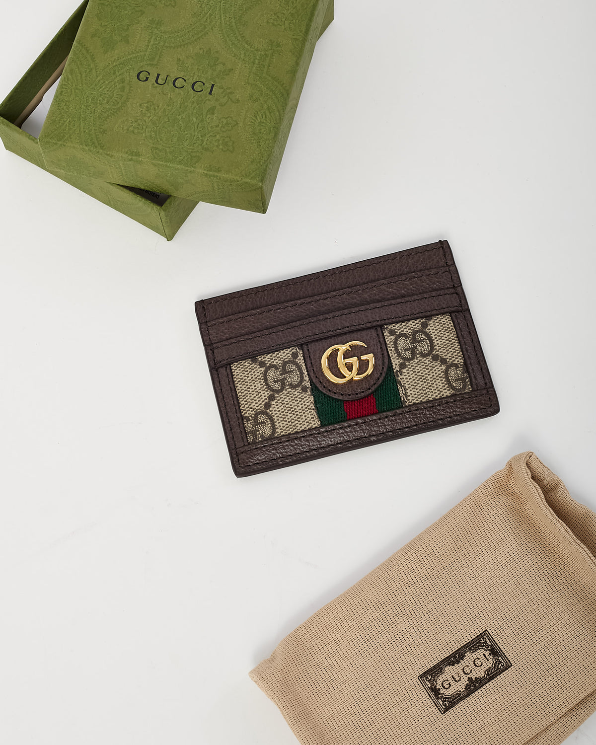 Gucci Brown and Beige GG Monogram Supreme Canvas Ophidia Card Case