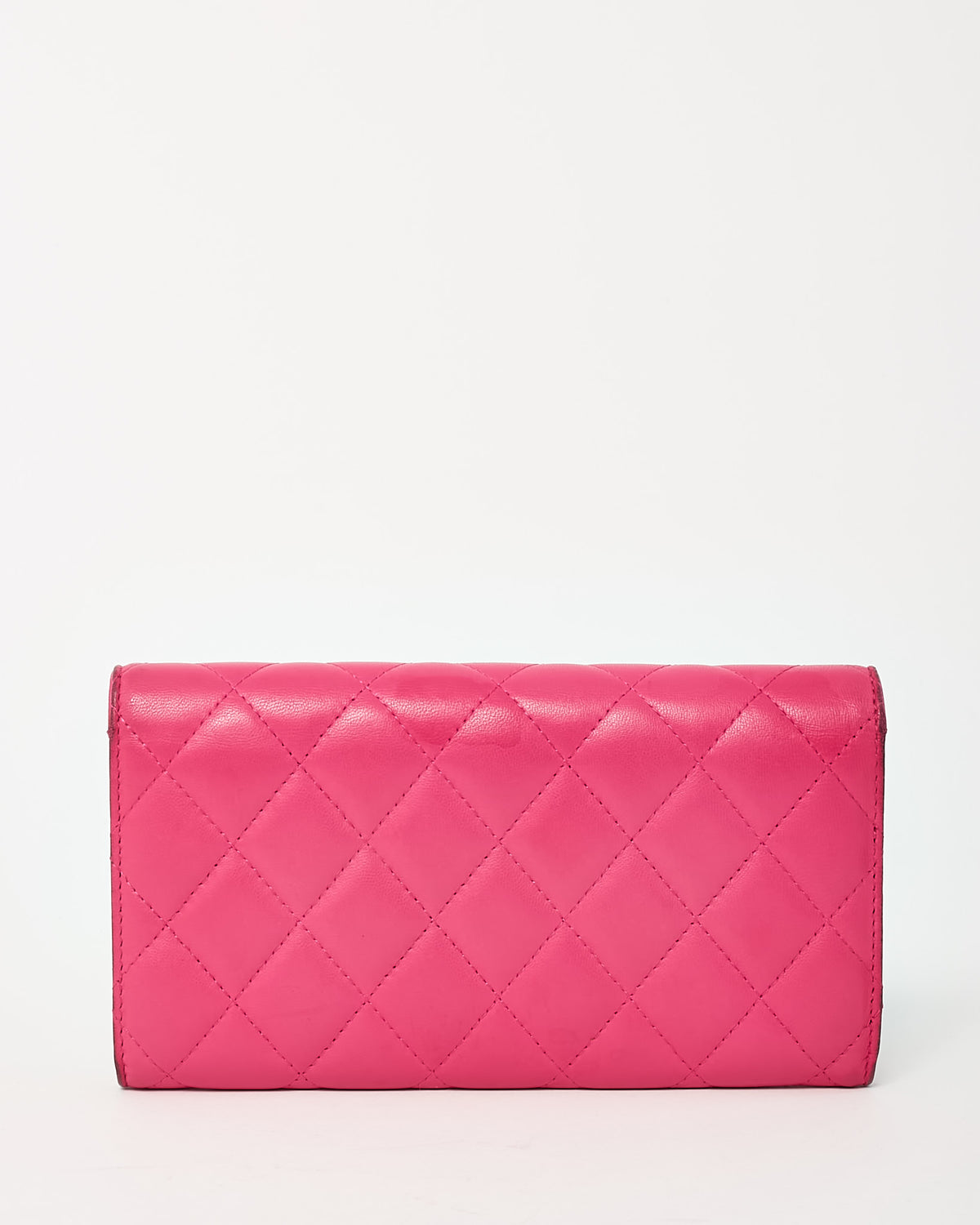 Chanel Dark Pink Quilted Lambskin Leather GHW CC Logo Continental Wallet