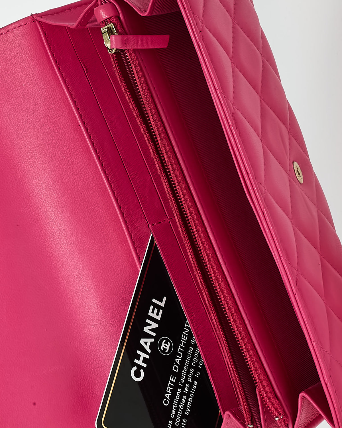 Chanel Dark Pink Quilted Lambskin Leather GHW CC Logo Continental Wallet