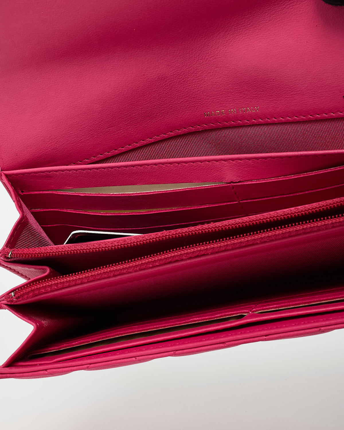Chanel Dark Pink Quilted Lambskin Leather GHW CC Logo Continental Wallet