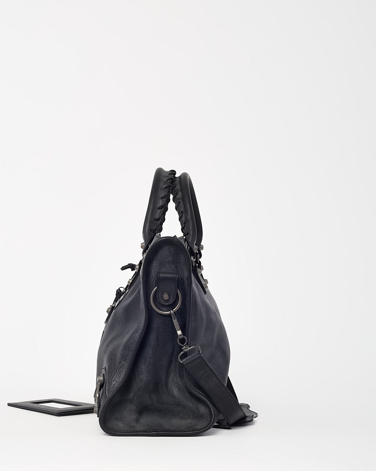 Balenciaga Distressed Black Calfskin Leather Medium Le City Bag