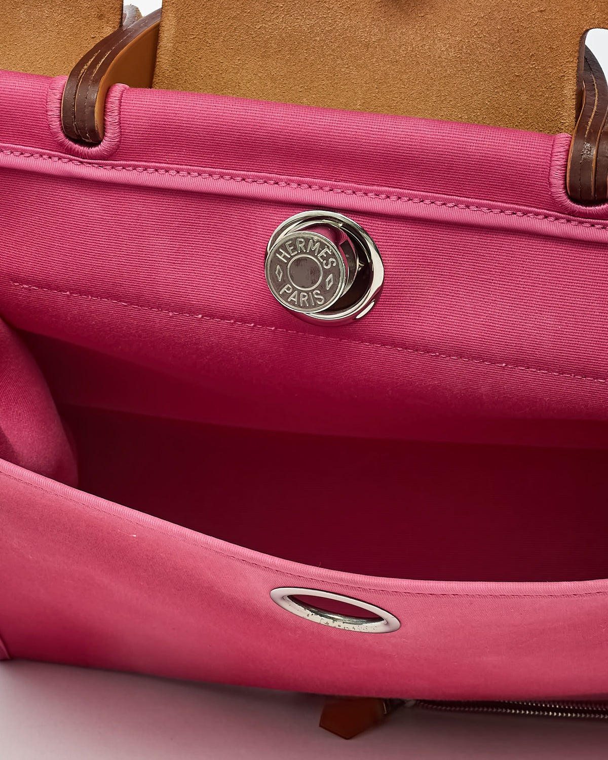 Hermès Tan Leather and Pink Toile Canvas Herbag Zip 31 with Palladium Hardware