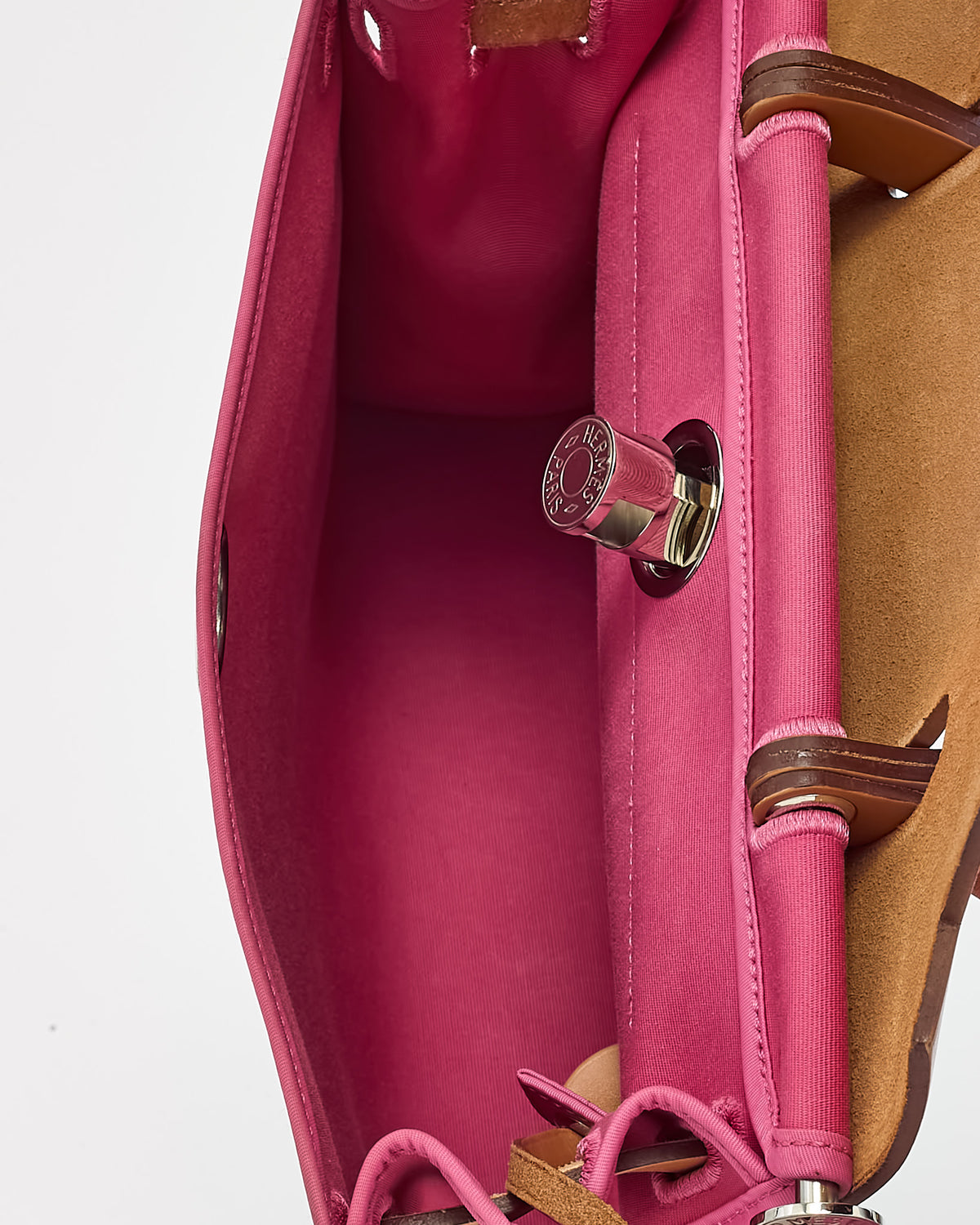 Hermès Tan Leather and Pink Toile Canvas Herbag Zip 31 with Palladium Hardware