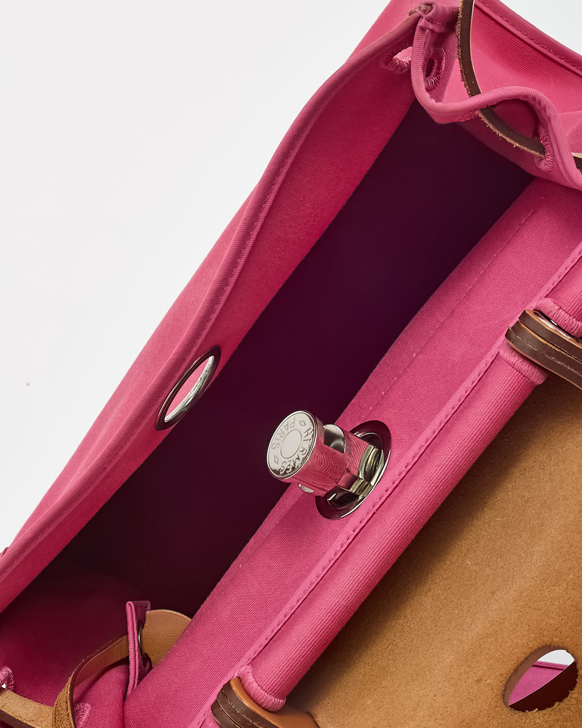 Hermès Tan Leather and Pink Toile Canvas Herbag Zip 31 with Palladium Hardware