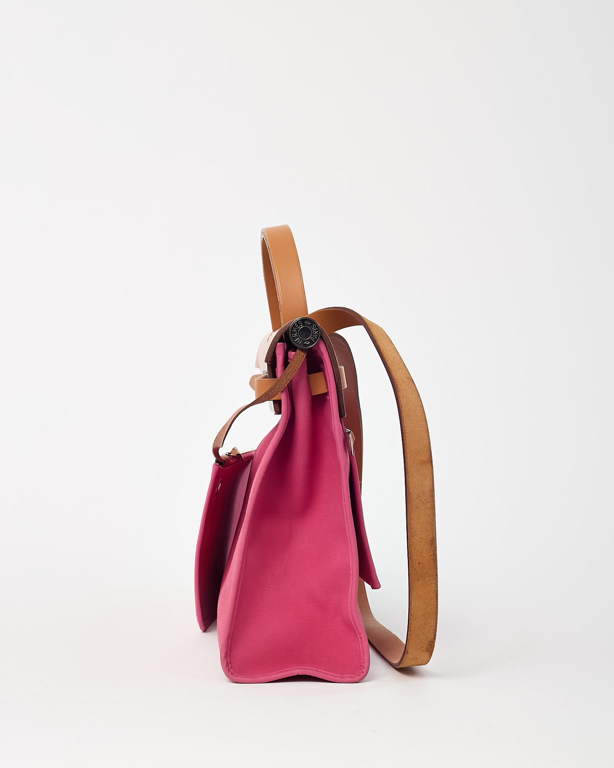 Hermès Tan Leather and Pink Toile Canvas Herbag Zip 31 with Palladium Hardware