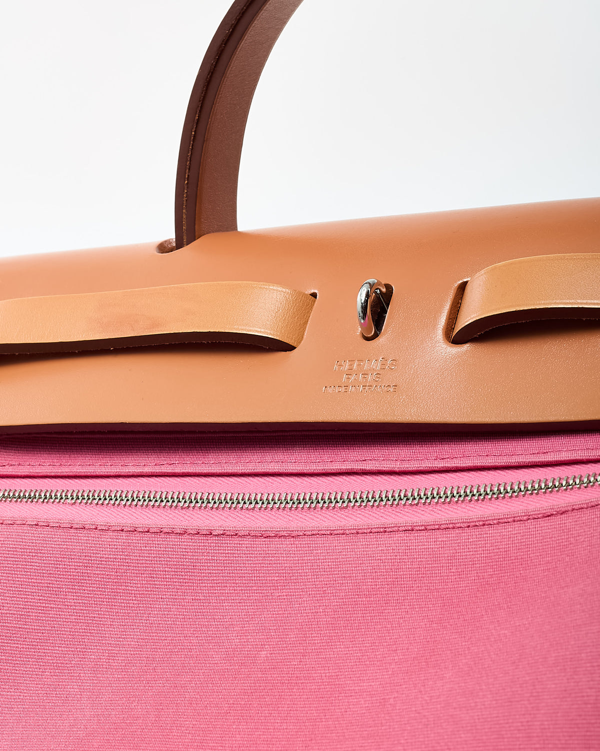 Hermès Tan Leather and Pink Toile Canvas Herbag Zip 31 with Palladium Hardware
