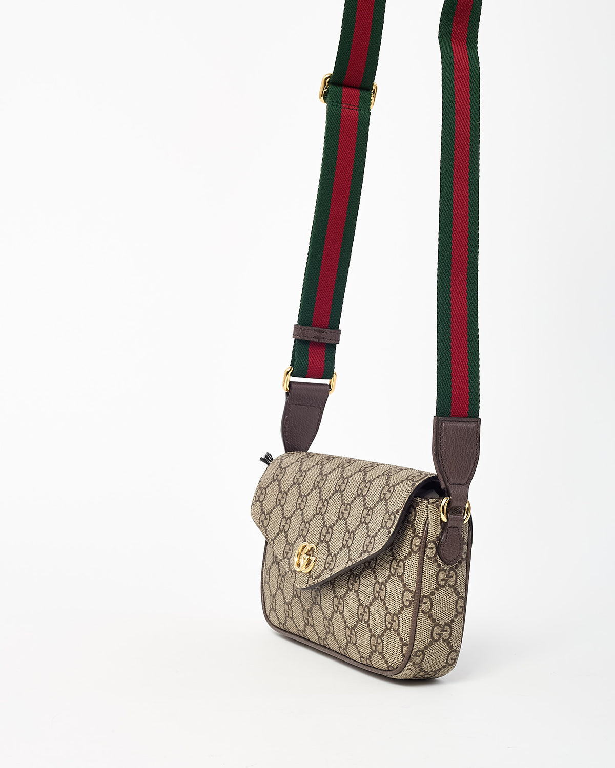 Gucci Brown & Beige GG Monogram Supreme Canvas Ophidia Pochette Crossbody Bag
