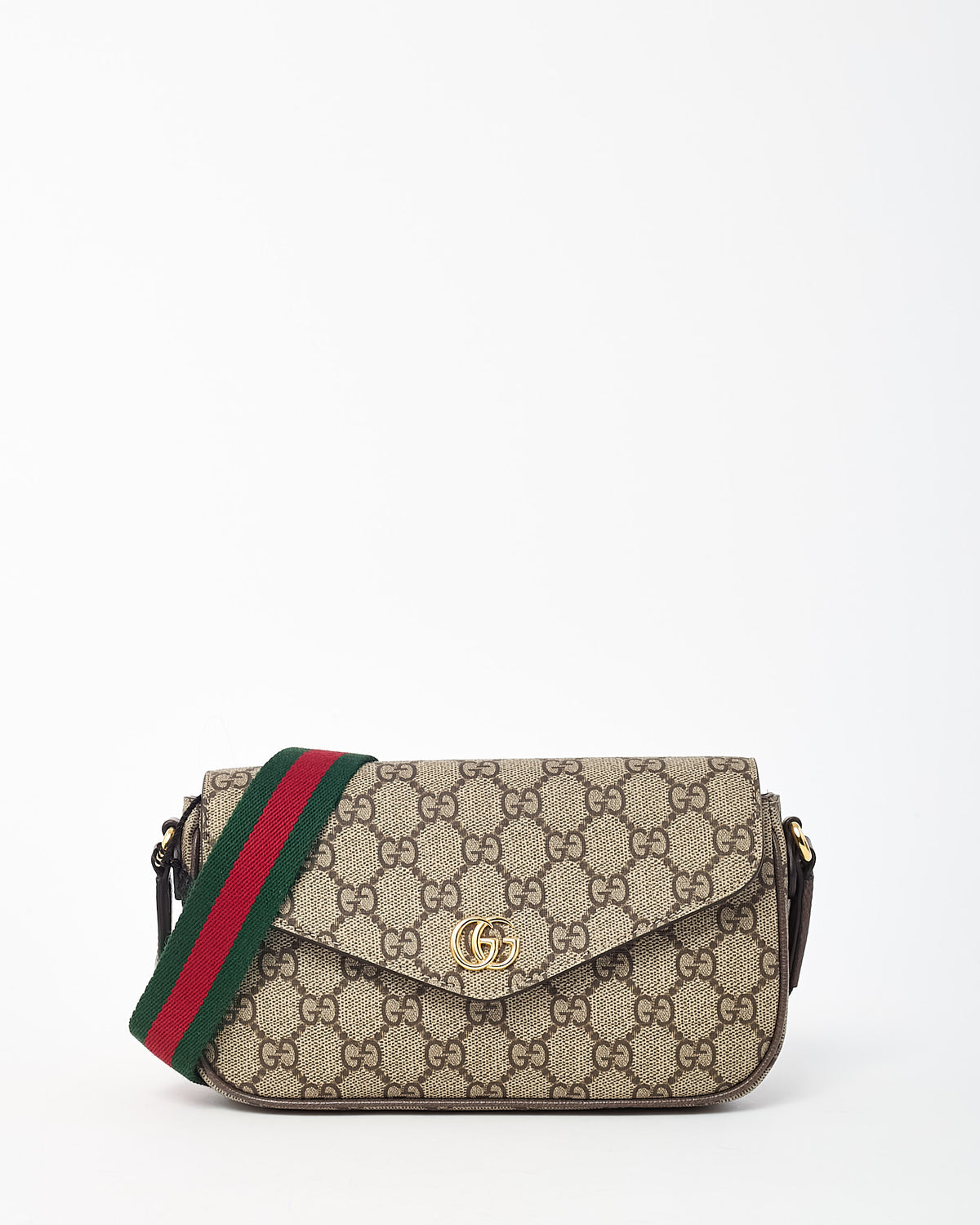 Gucci Brown & Beige GG Monogram Supreme Canvas Ophidia Pochette Crossbody Bag
