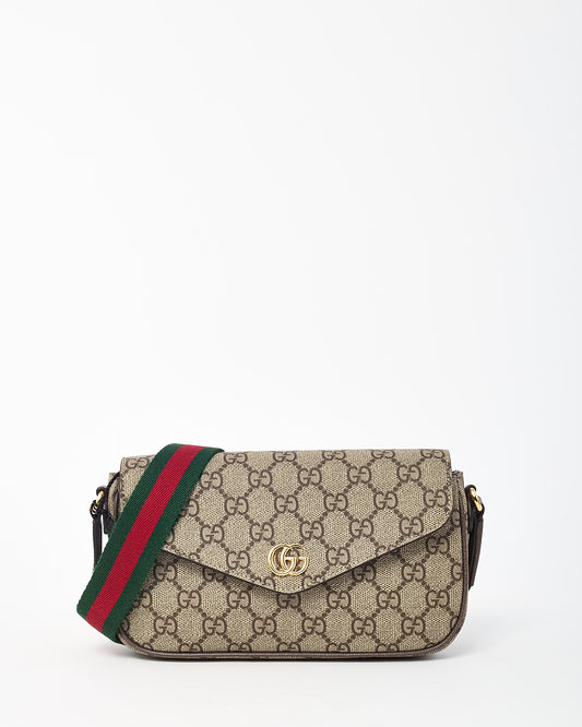 Gucci Brown & Beige GG Monogram Supreme Canvas Ophidia Pochette Crossbody Bag