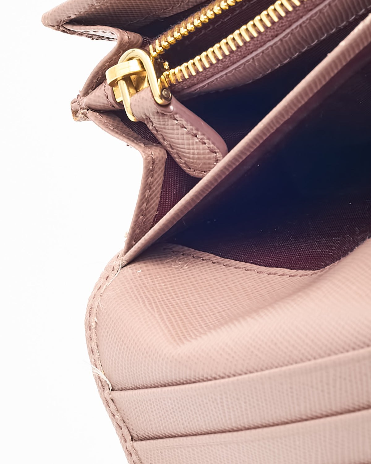Prada Beige Cammeo Saffiano Leather Logo Continental Wallet