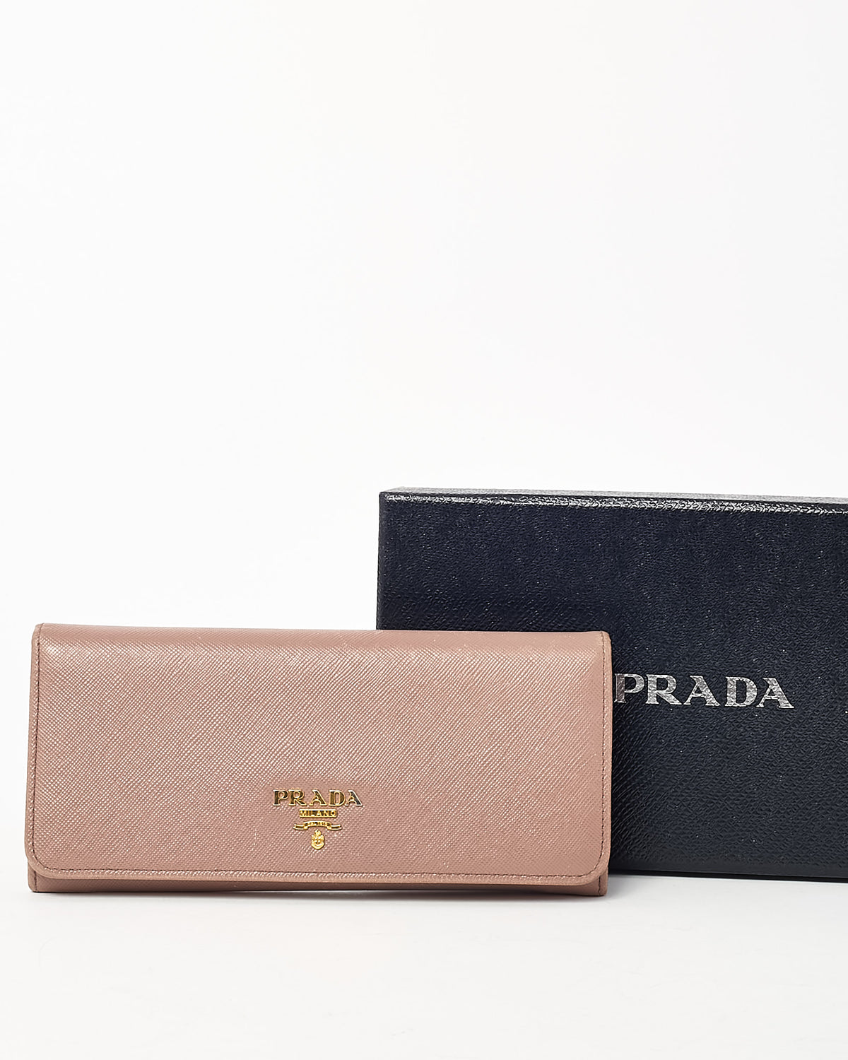 Prada Beige Cammeo Saffiano Leather Logo Continental Wallet