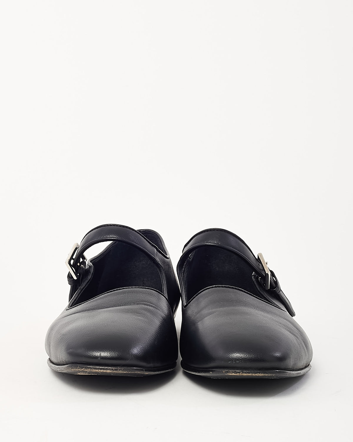 The Row Black Leather Mary Jane Flats - 38