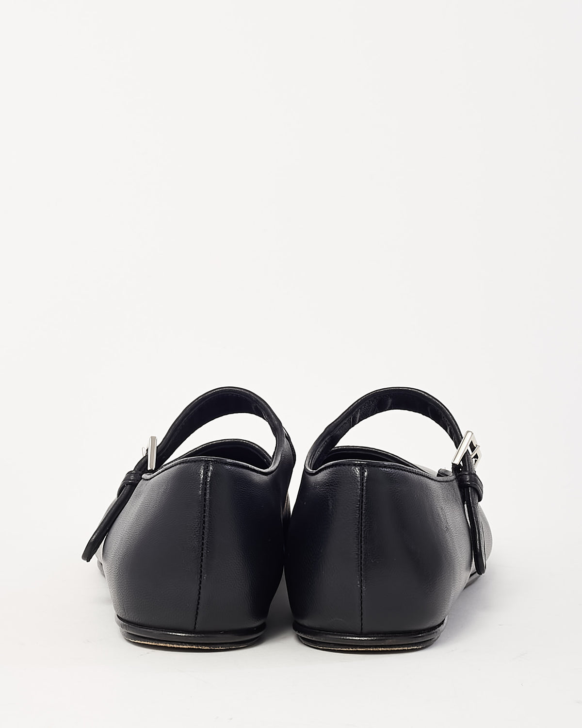The Row Black Leather Mary Jane Flats - 38