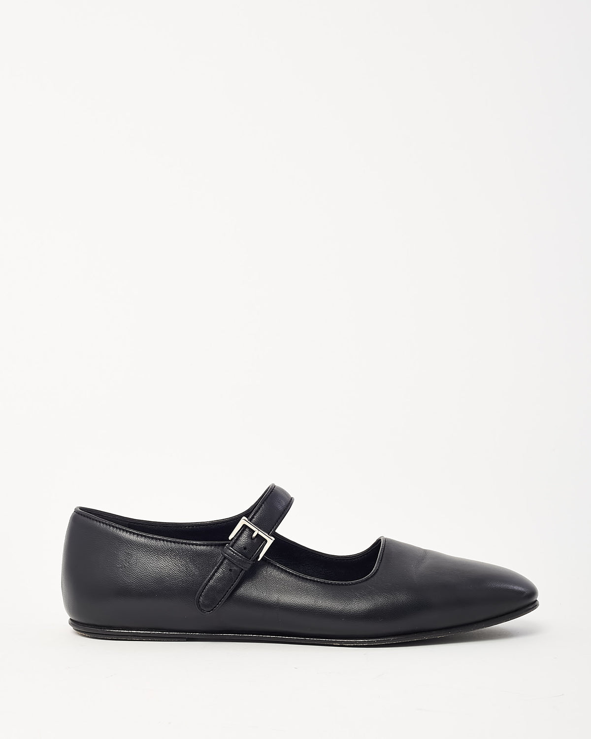 The Row Black Leather Mary Jane Flats - 38
