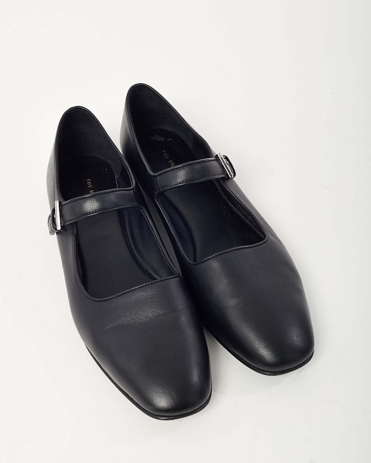 The Row Black Leather Mary Jane Flats - 38