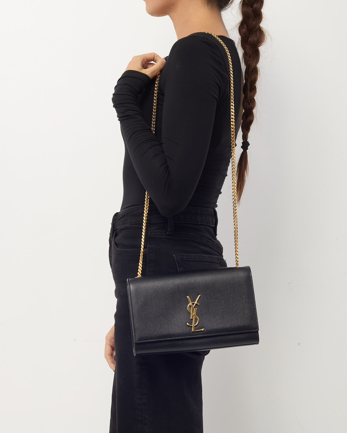 Saint Laurent Black Grain De Poudre Medium GHW YSL Kate Shoulder Bag