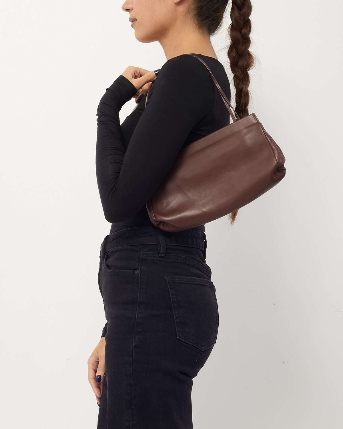 The Row Brown Calfskin Leather Abby Shoulder Bag