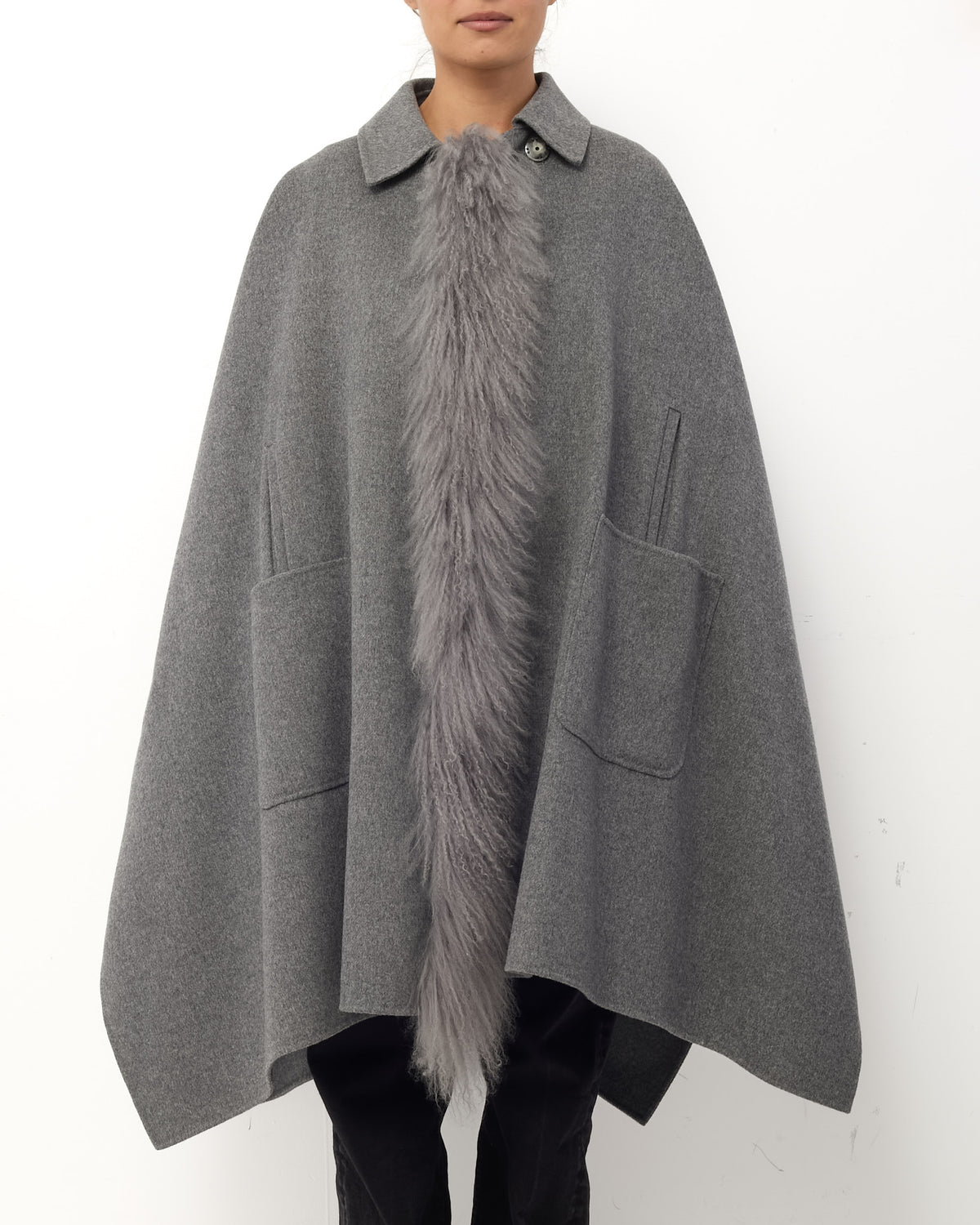 Max Mara Weekend Grey Cashmere and Mongolian Lamb Fur Cape - OS