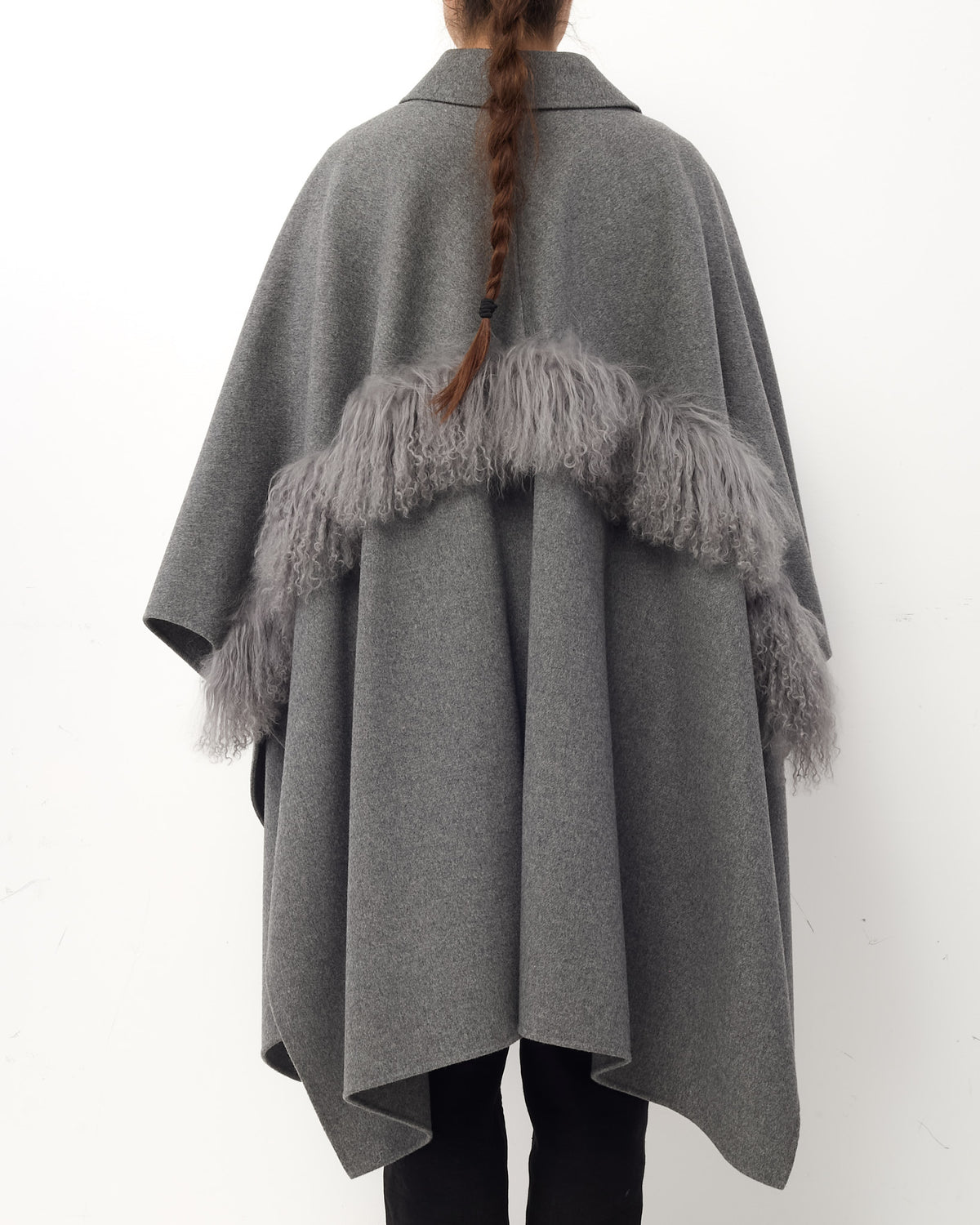 Max Mara Weekend Grey Cashmere and Mongolian Lamb Fur Cape - OS