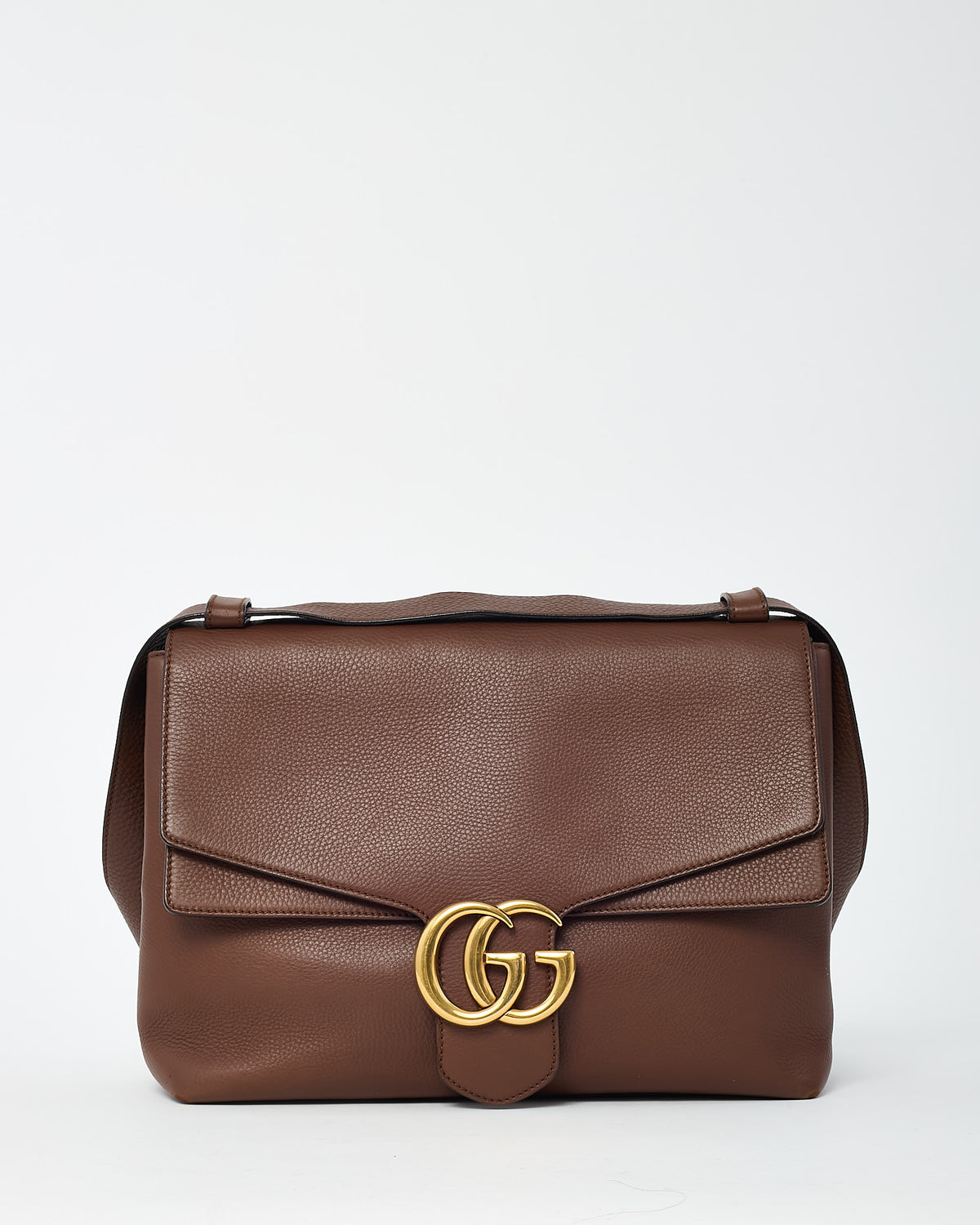 Gucci Brown Pebbled Leather GG Marmont Large Messenger Shoulder Bag