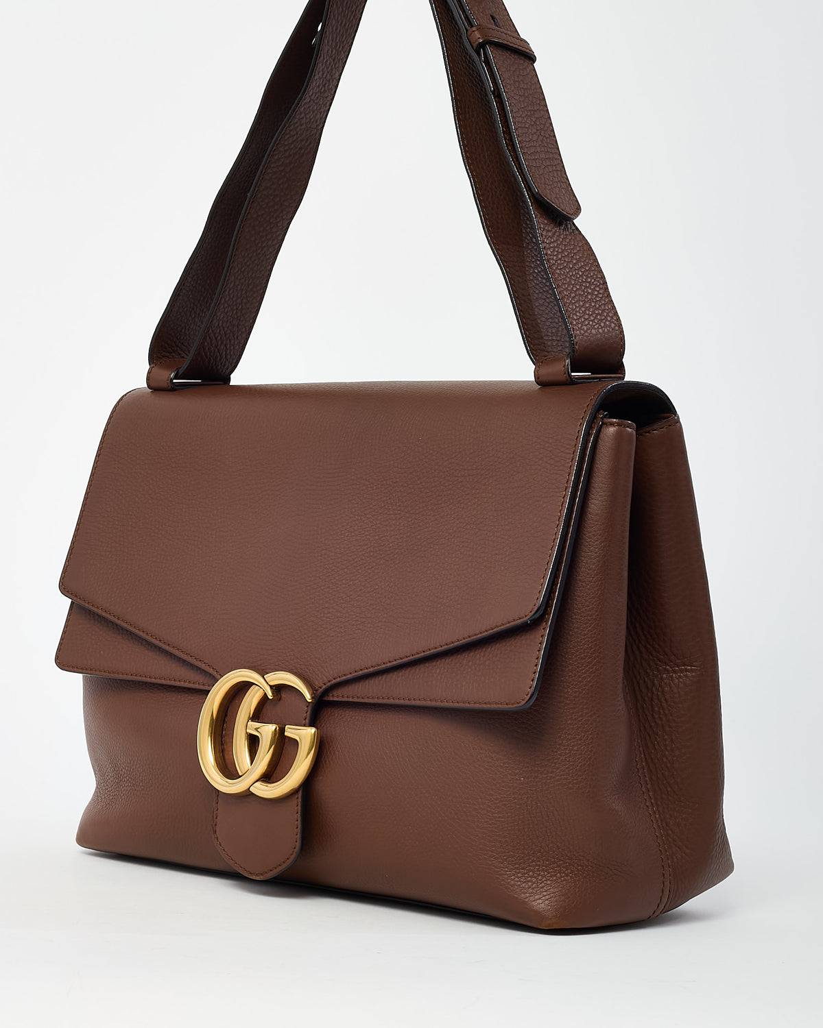 Gucci Brown Pebbled Leather GG Marmont Large Messenger Shoulder Bag