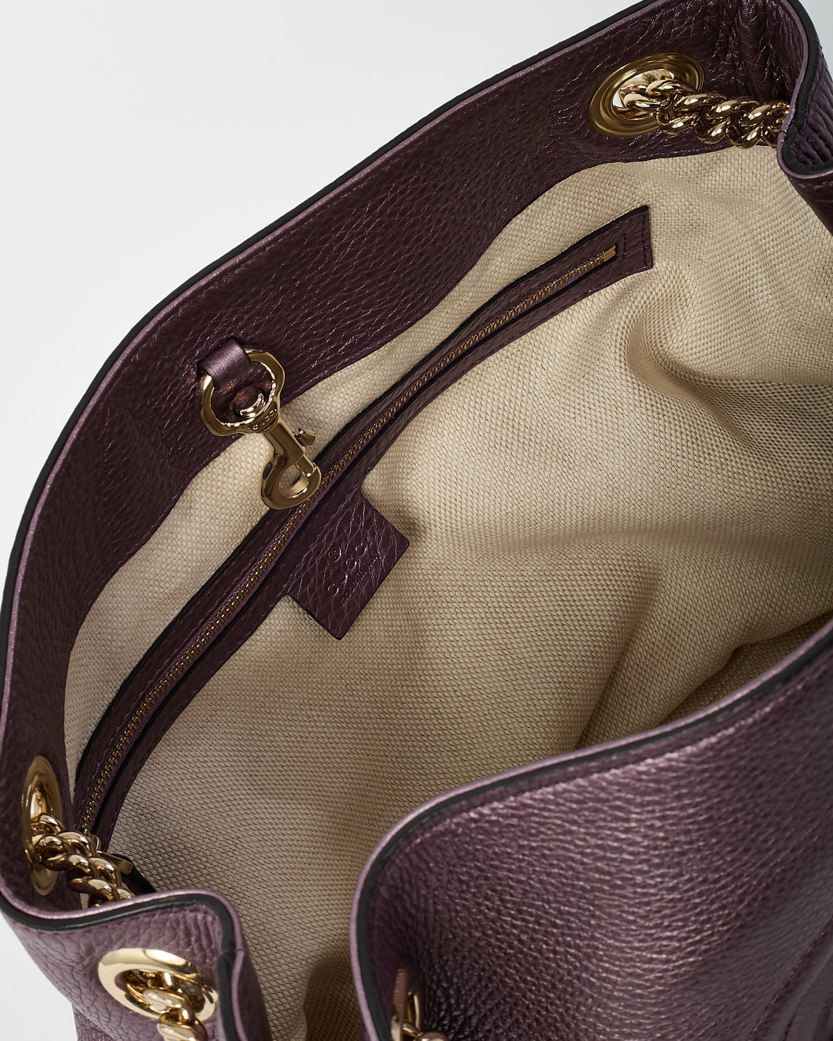 Gucci Metallic Purple Pebbled Leather GG Soho Chain Shoulder Bag