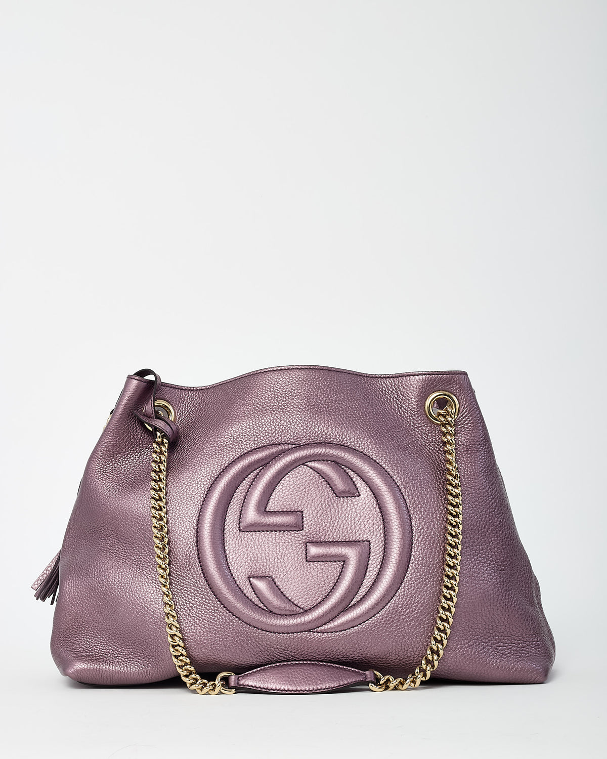 Gucci Metallic Purple Pebbled Leather GG Soho Chain Shoulder Bag