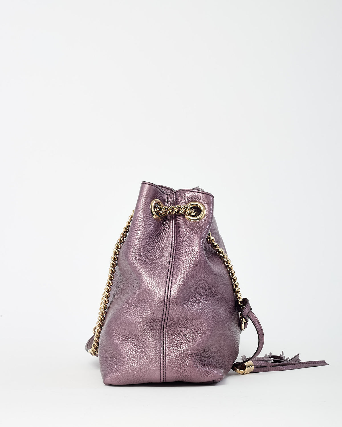 Gucci Metallic Purple Pebbled Leather GG Soho Chain Shoulder Bag