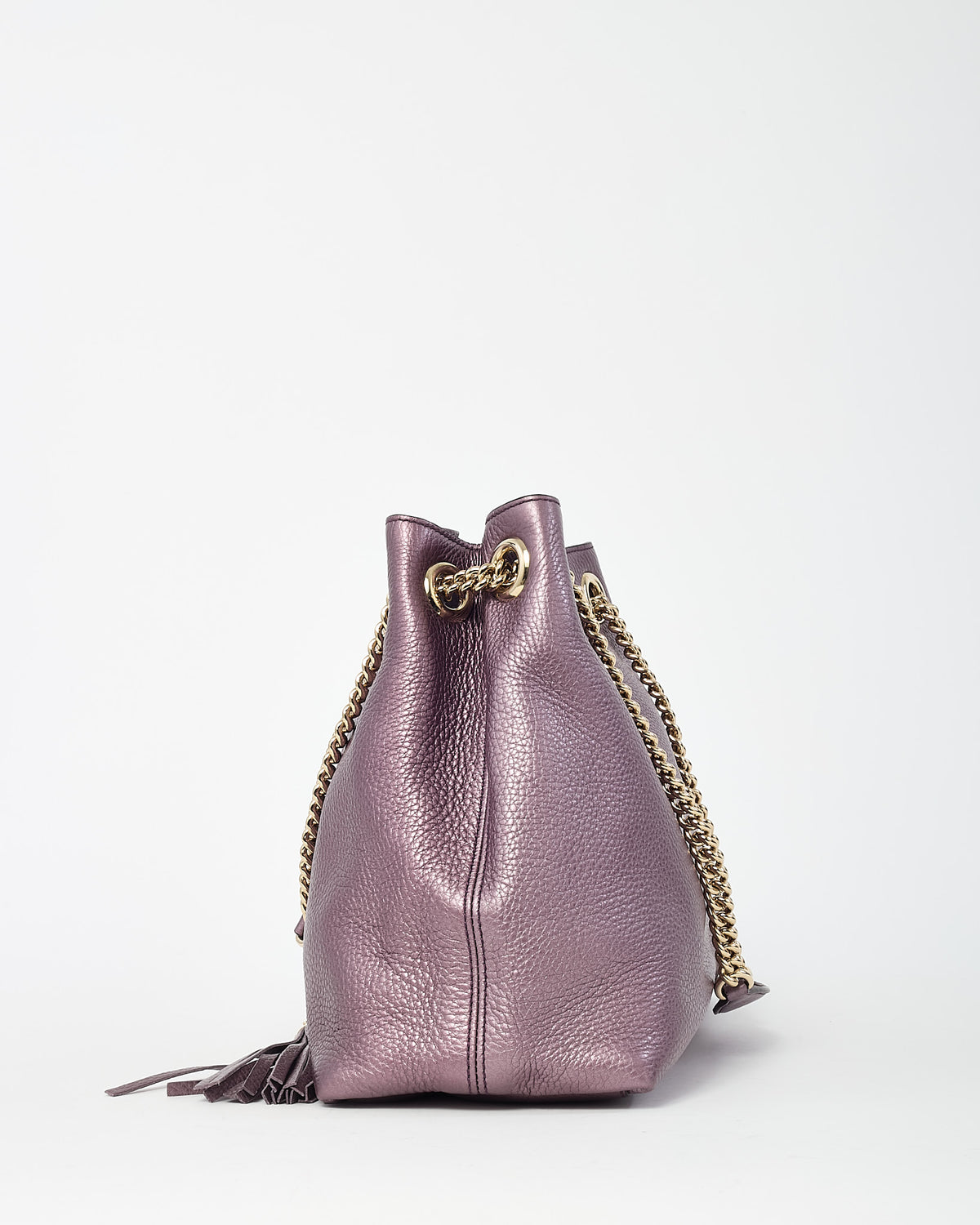Gucci Metallic Purple Pebbled Leather GG Soho Chain Shoulder Bag