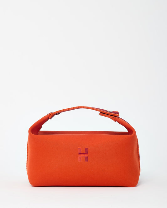 Hermès Orange Toile Canvas with Burgundy Small Bride À Brac Bag PM
