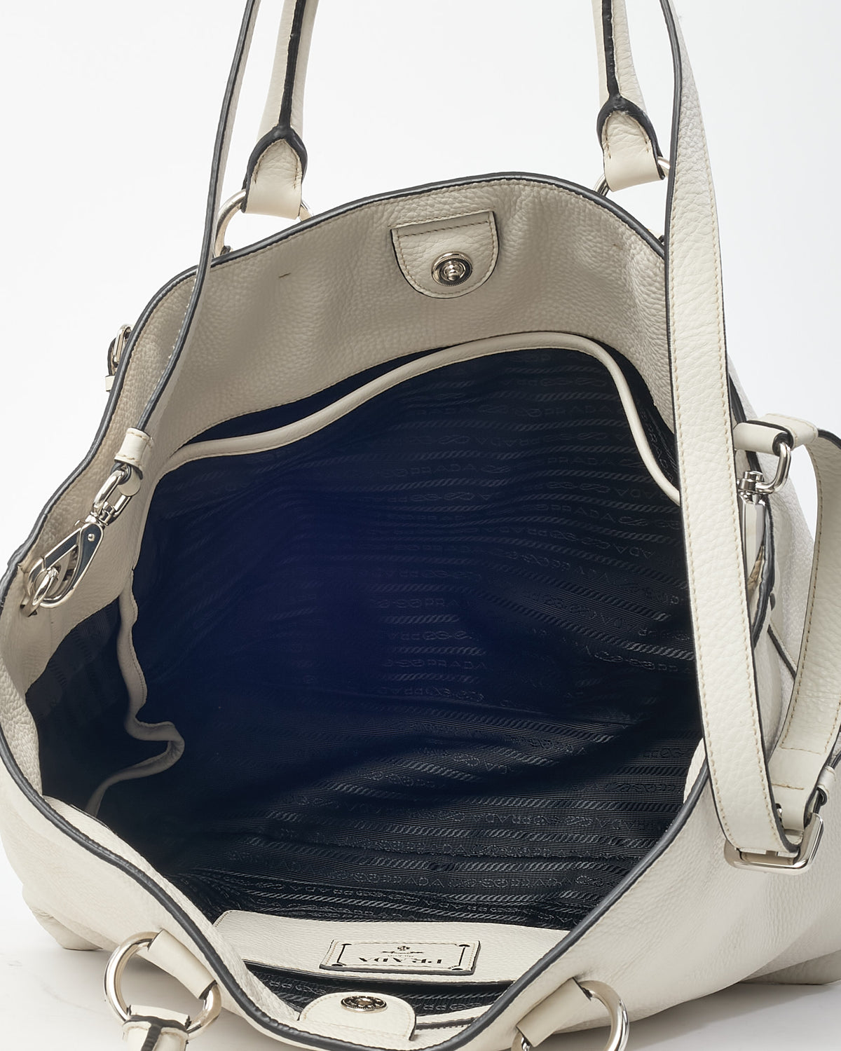 Prada White Vitello Daino Leather 2Way Tote with Strap