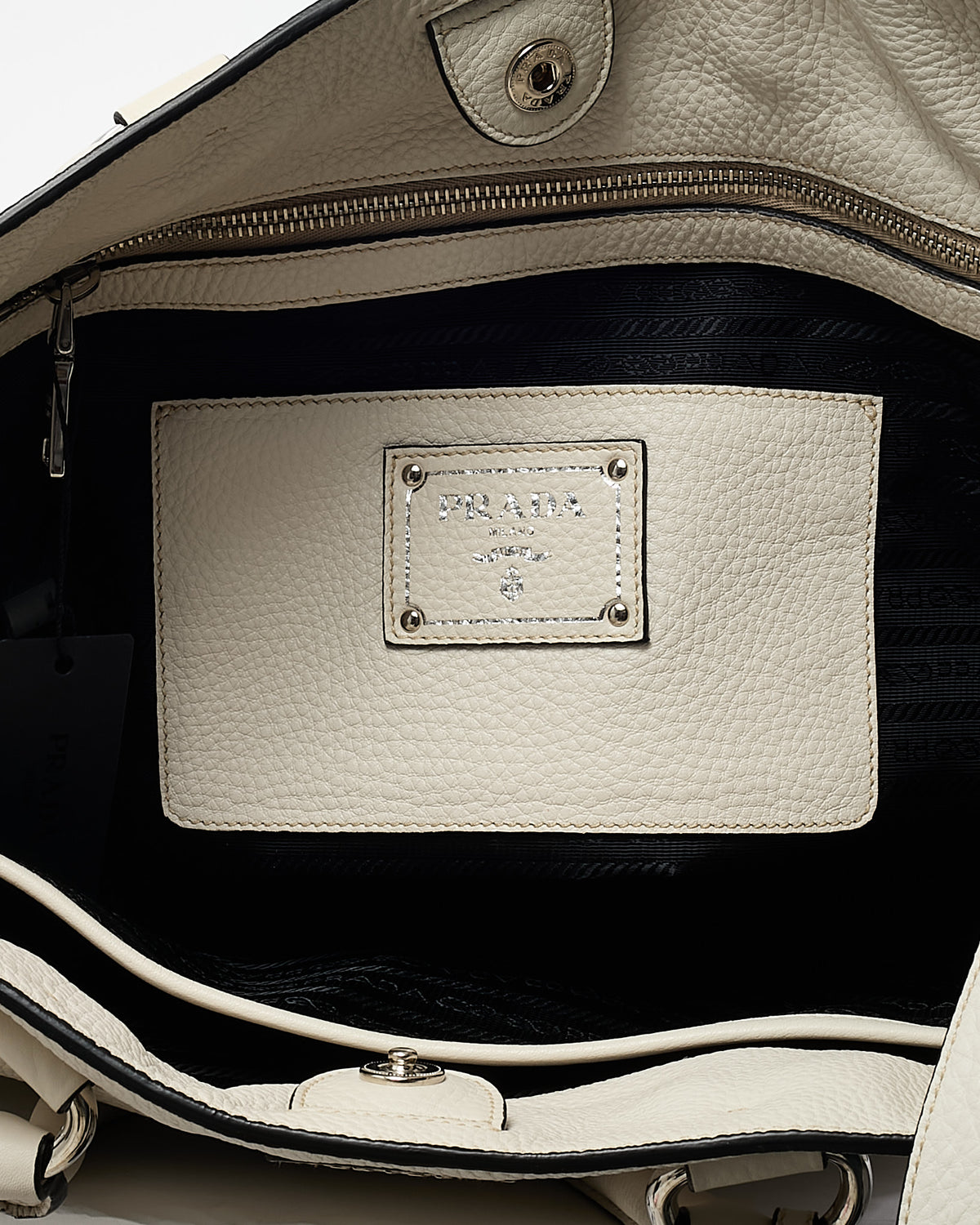 Prada White Vitello Daino Leather 2Way Tote with Strap
