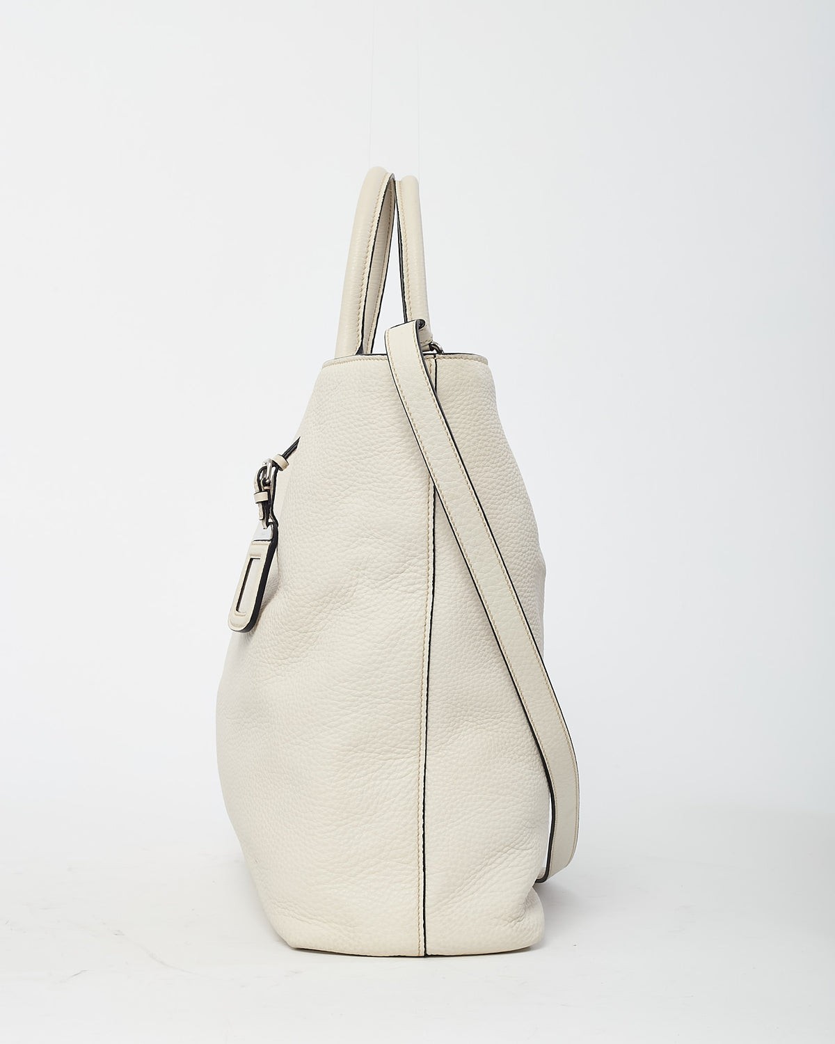 Prada White Vitello Daino Leather 2Way Tote with Strap