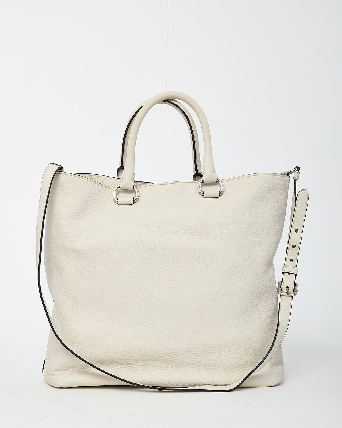 Prada White Vitello Daino Leather 2Way Tote with Strap