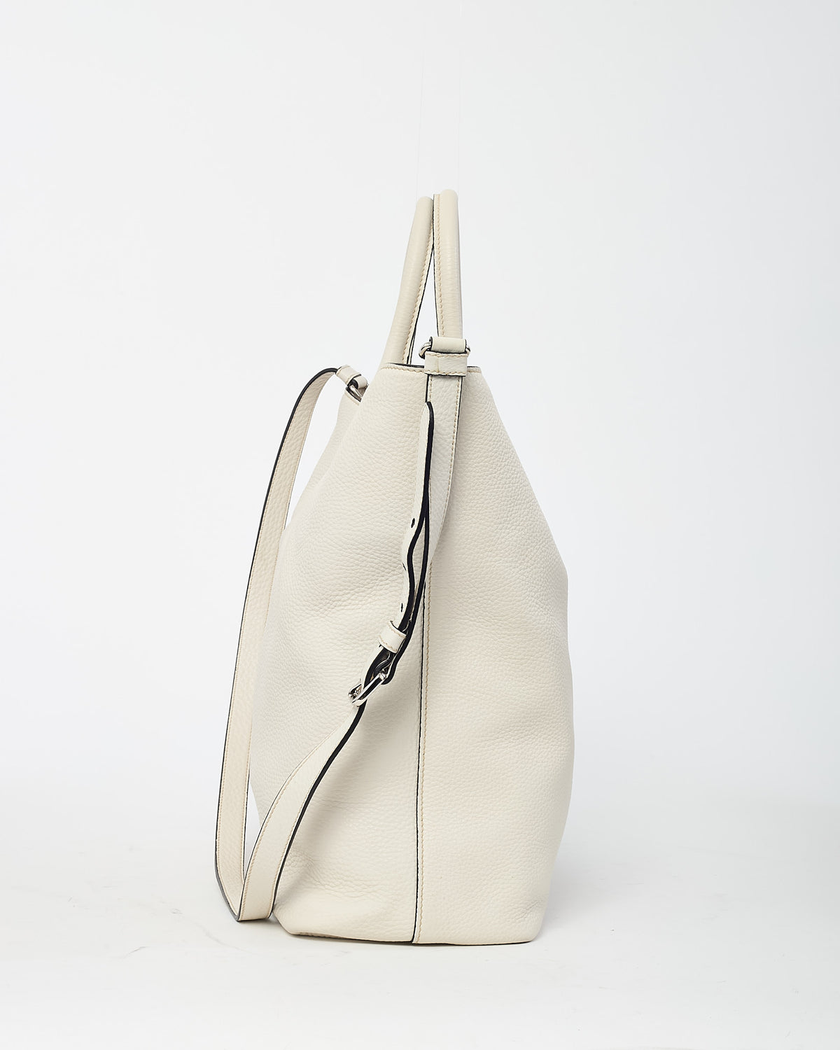 Prada White Vitello Daino Leather 2Way Tote with Strap
