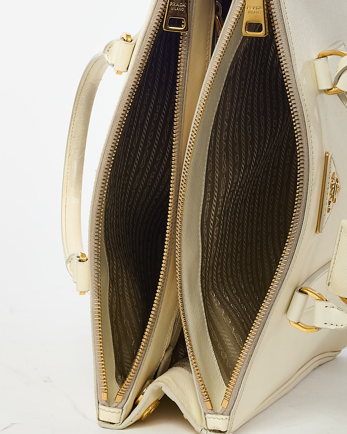 Prada White Saffiano Leather Medium Galleria Double Zip Tote (No Strap)