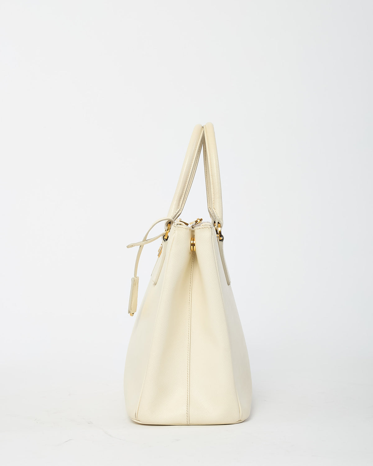 Prada White Saffiano Leather Medium Galleria Double Zip Tote (No Strap)