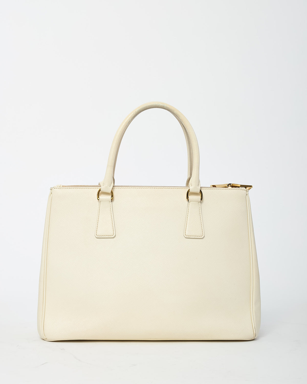 Prada White Saffiano Leather Medium Galleria Double Zip Tote (No Strap)