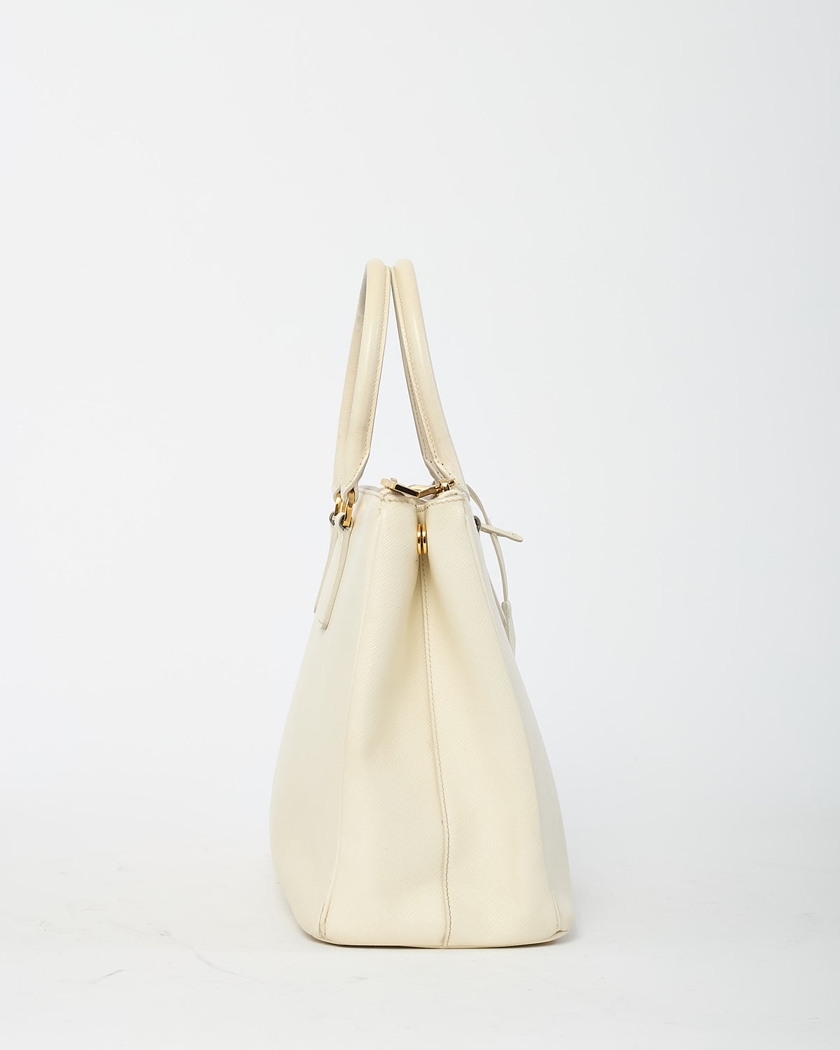 Prada White Saffiano Leather Medium Galleria Double Zip Tote (No Strap)