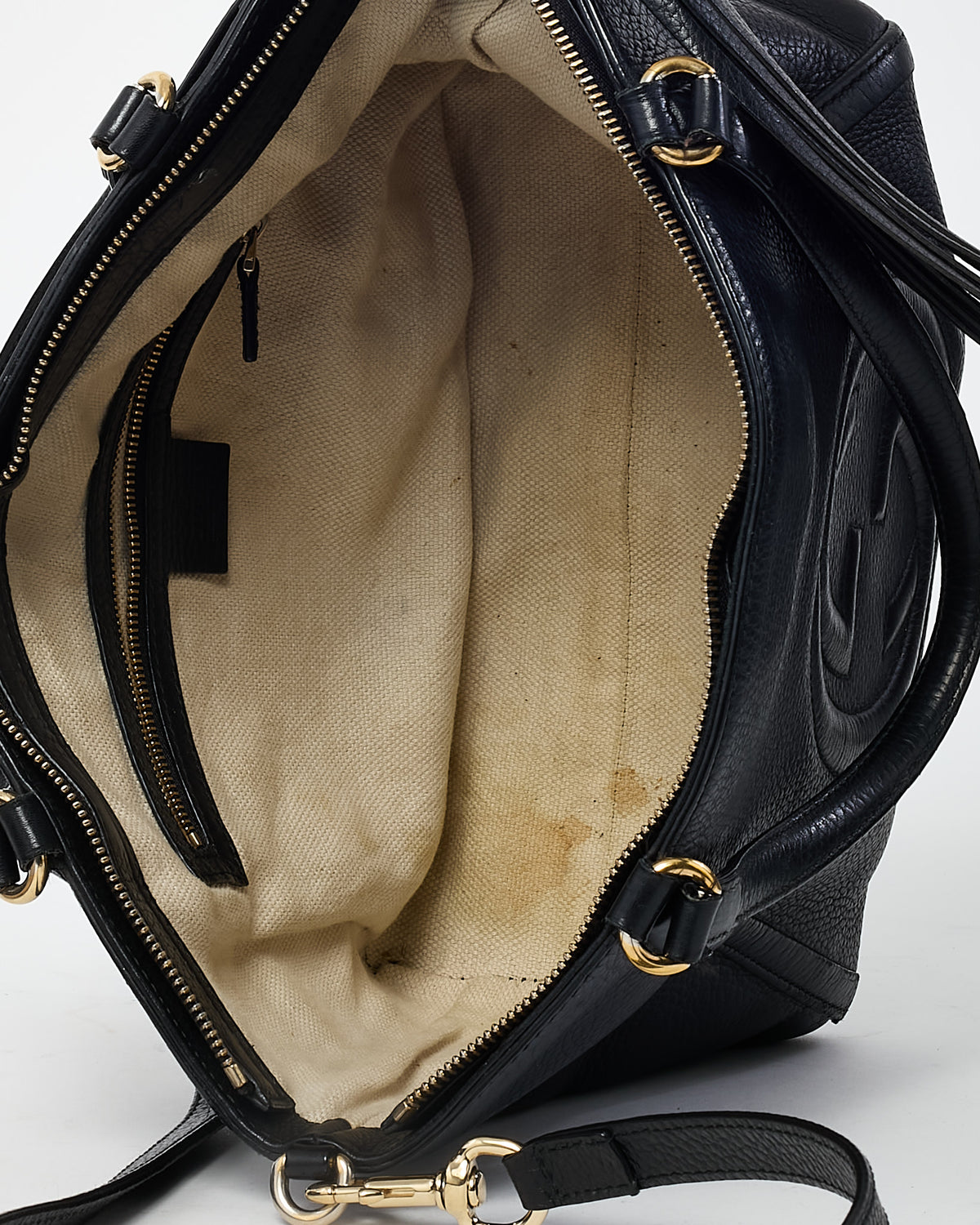 Gucci Black Leather Small Interlocking G Soho Cellarius 2Way Tote Bag