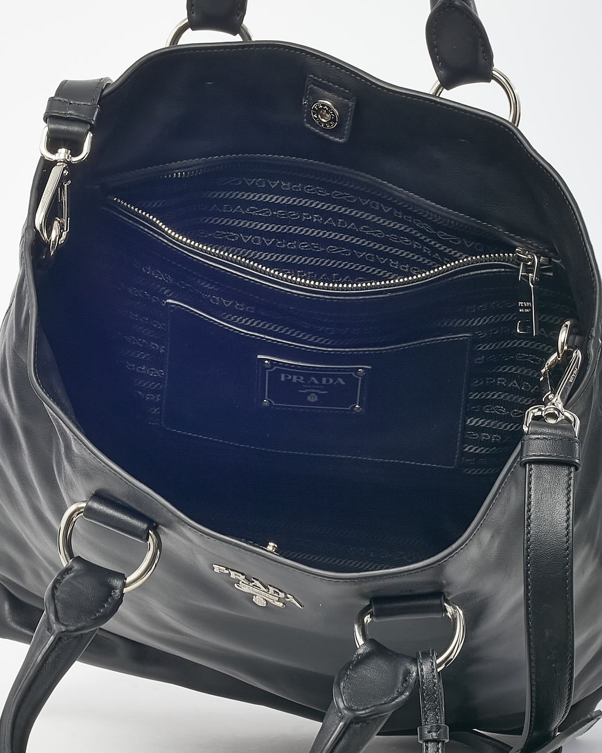 Prada Black Vitello Daino Leather 2Way Tote with Strap SHW