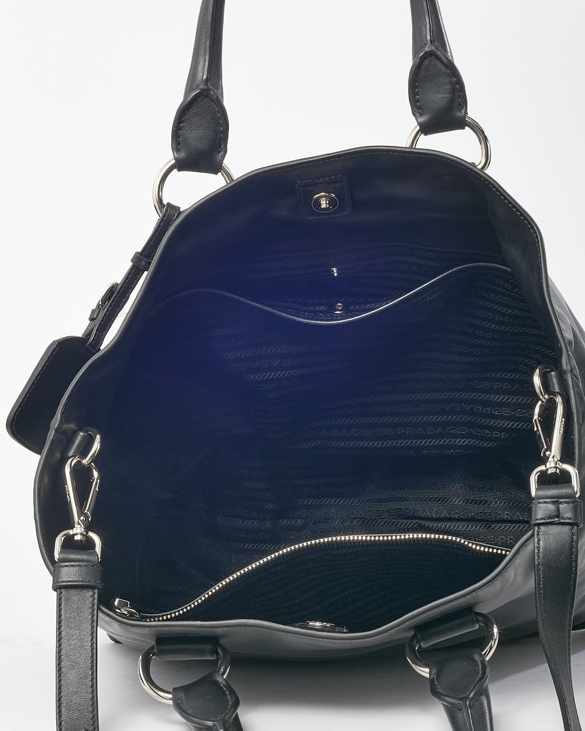 Prada Black Vitello Daino Leather 2Way Tote with Strap SHW