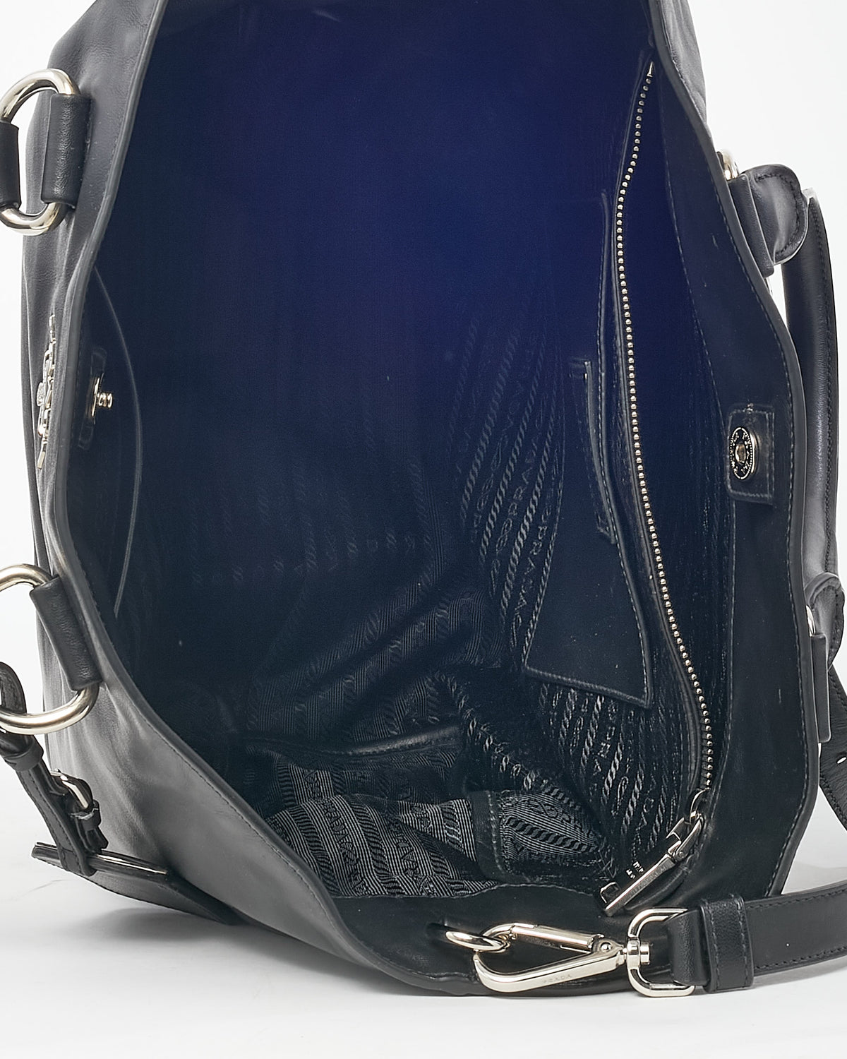 Prada Black Vitello Daino Leather 2Way Tote with Strap SHW