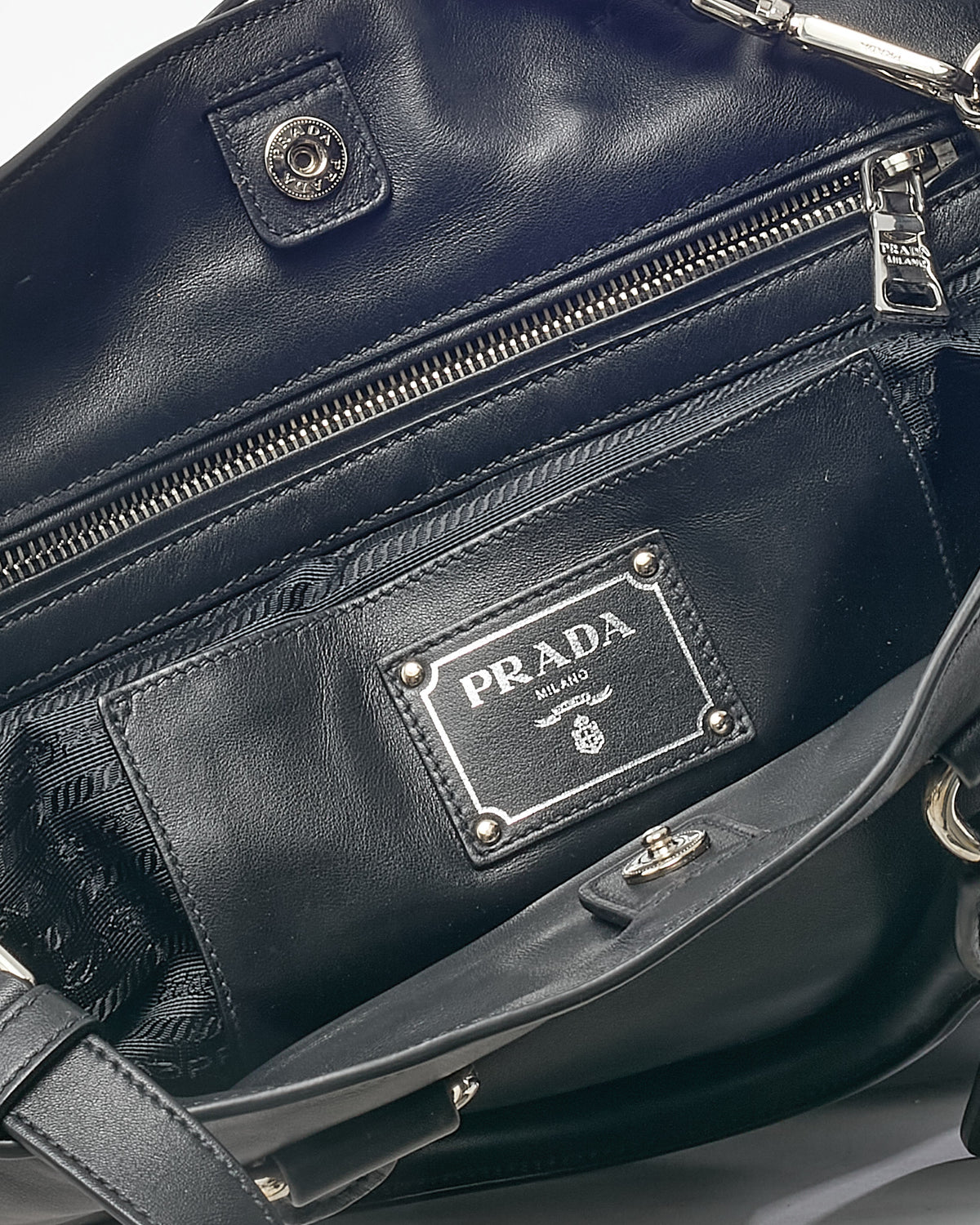 Prada Black Vitello Daino Leather 2Way Tote with Strap SHW