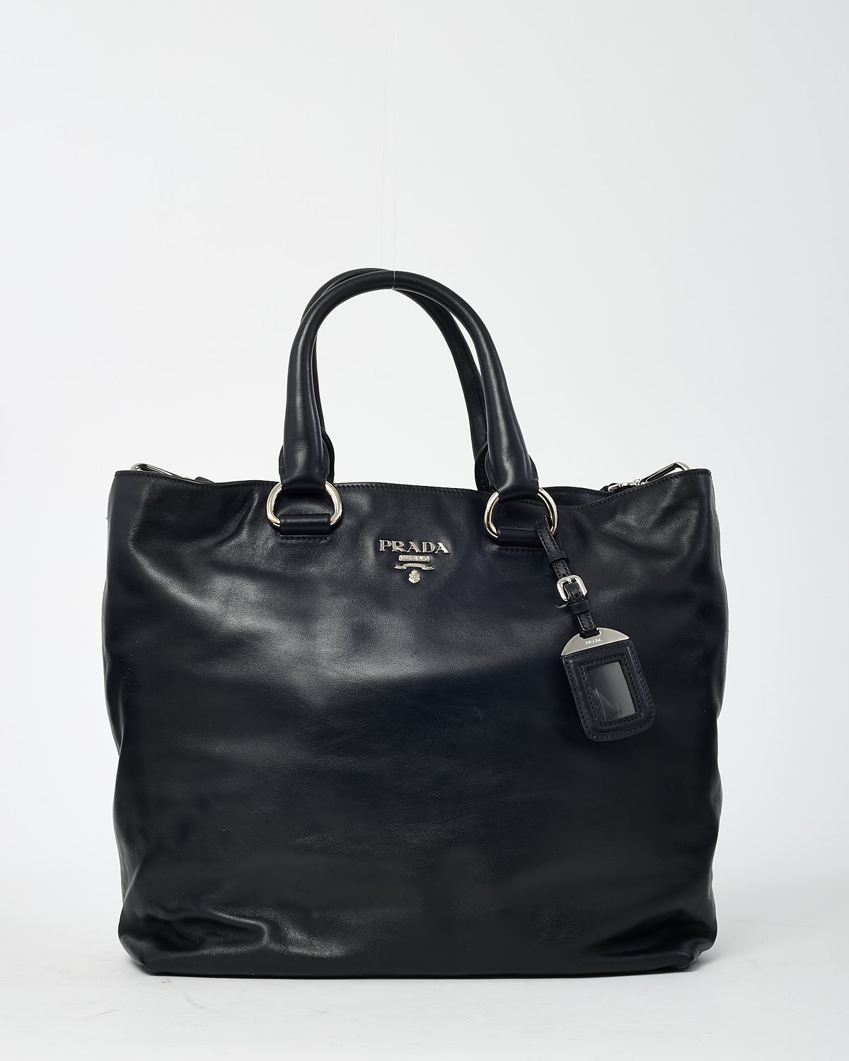 Prada Black Vitello Daino Leather 2Way Tote with Strap SHW